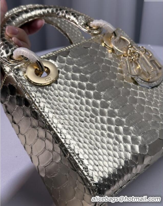 Luxury Discount Dior Mini Lady Dior Bag in Python Leather D123007 Gold 2025