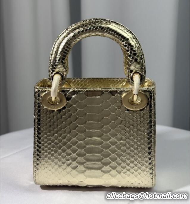 Luxury Discount Dior Mini Lady Dior Bag in Python Leather D123007 Gold 2025