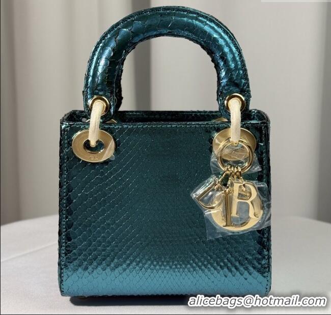 Luxury Discount Dior Mini Lady Dior Bag in Python Leather D123008 Green 2025