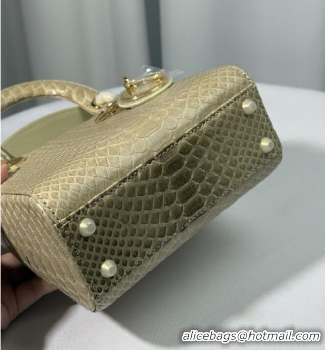 Top Grade Dior Mini Lady Dior Bag in Python Leather D123009 Apricot 2025