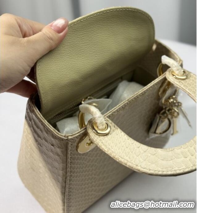 Top Grade Dior Mini Lady Dior Bag in Python Leather D123009 Apricot 2025
