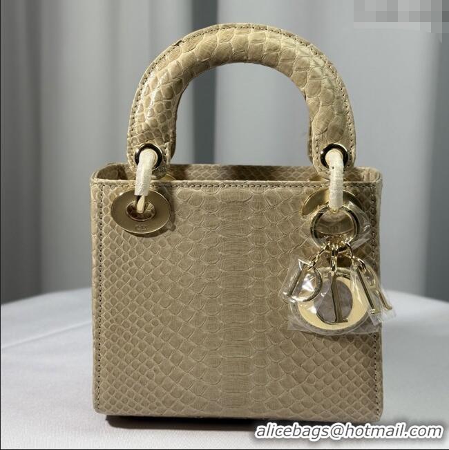 Top Grade Dior Mini Lady Dior Bag in Python Leather D123009 Apricot 2025