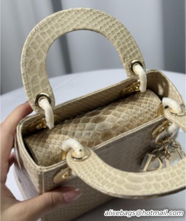 Top Grade Dior Mini Lady Dior Bag in Python Leather D123009 Apricot 2025