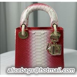 Super Quality Dior Mini Lady Dior Bag in Python Leather D123010 Red/White 2025
