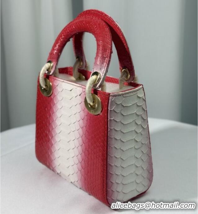 Super Quality Dior Mini Lady Dior Bag in Python Leather D123010 Red/White 2025