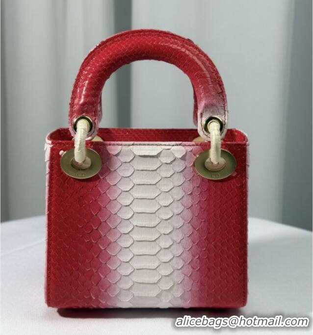 Super Quality Dior Mini Lady Dior Bag in Python Leather D123010 Red/White 2025