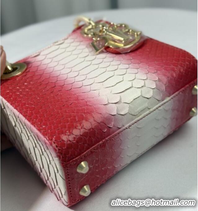 Super Quality Dior Mini Lady Dior Bag in Python Leather D123010 Red/White 2025