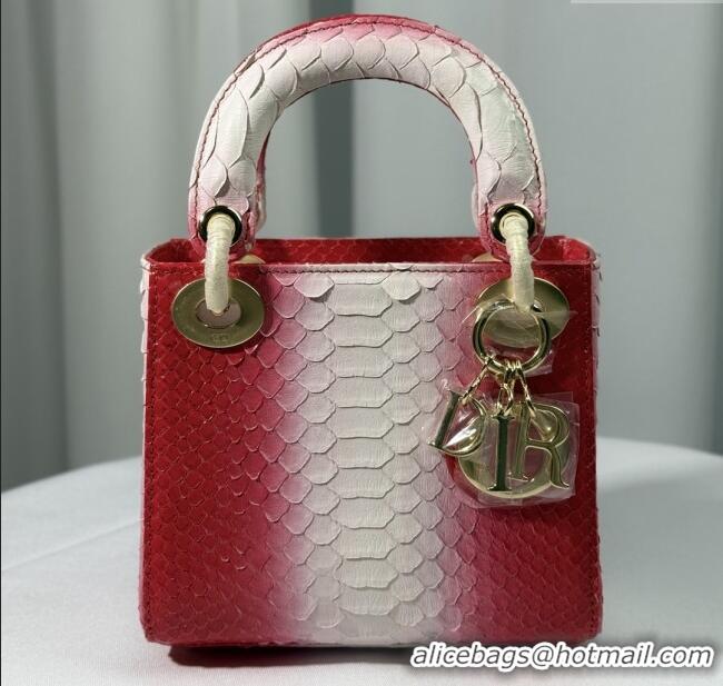 Super Quality Dior Mini Lady Dior Bag in Python Leather D123010 Red/White 2025