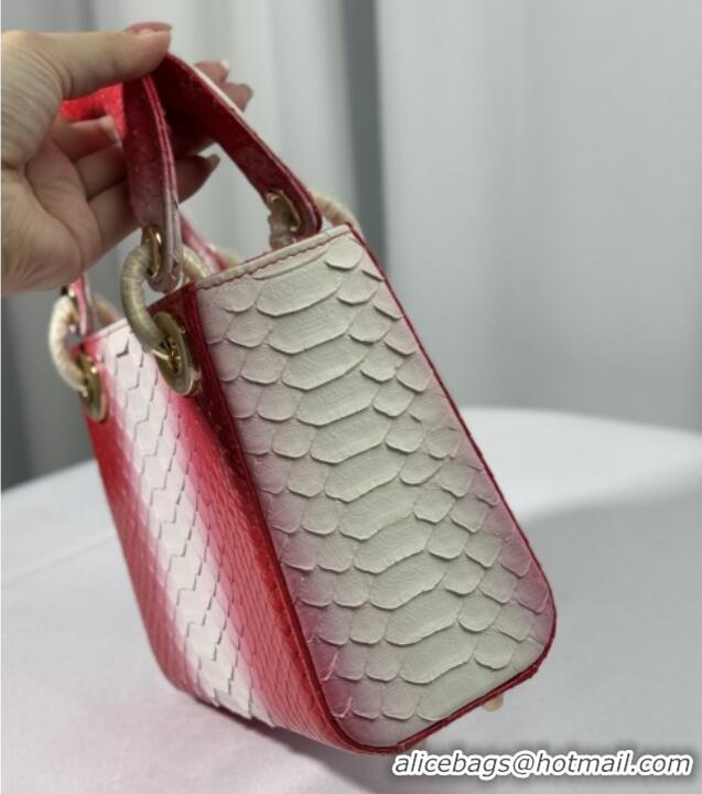 Super Quality Dior Mini Lady Dior Bag in Python Leather D123010 Red/White 2025