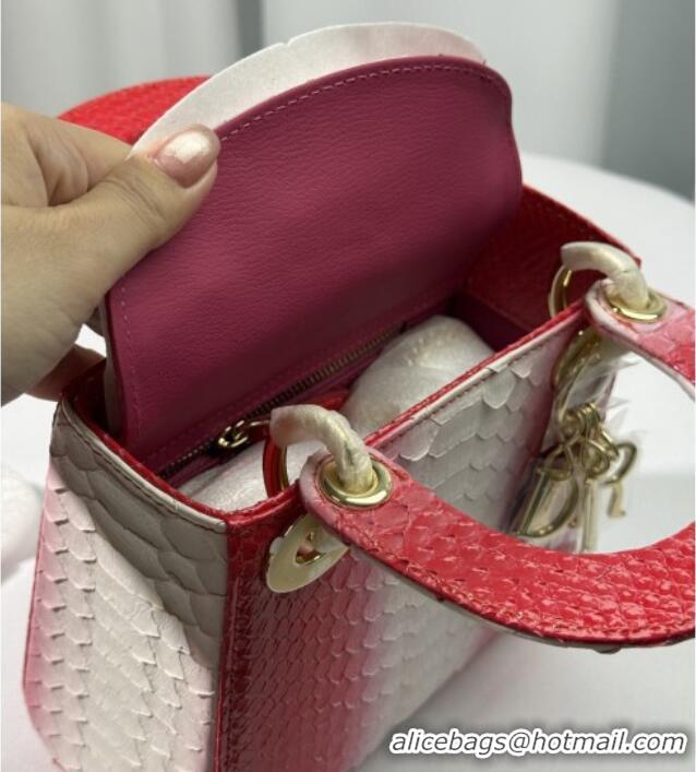Super Quality Dior Mini Lady Dior Bag in Python Leather D123010 Red/White 2025