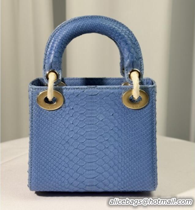 Luxury Cheap Dior Mini Lady Dior Bag in Python Leather D123011 Blue/Gold 2025