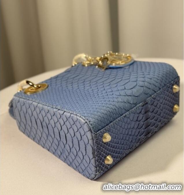 Luxury Cheap Dior Mini Lady Dior Bag in Python Leather D123011 Blue/Gold 2025