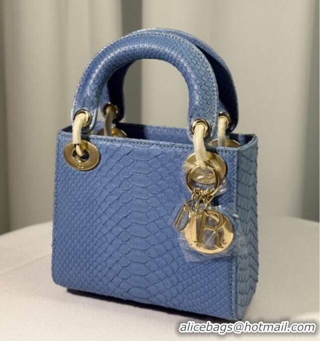 Luxury Cheap Dior Mini Lady Dior Bag in Python Leather D123011 Blue/Gold 2025