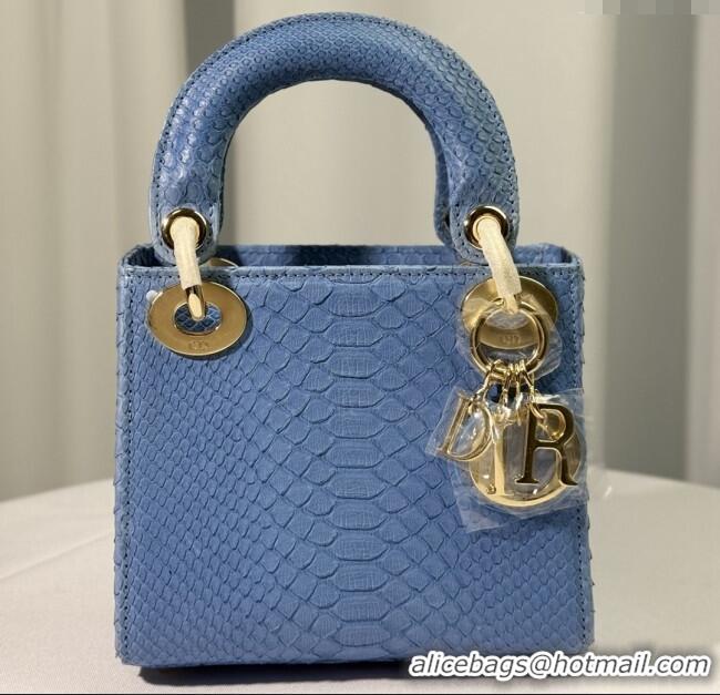Luxury Cheap Dior Mini Lady Dior Bag in Python Leather D123011 Blue/Gold 2025