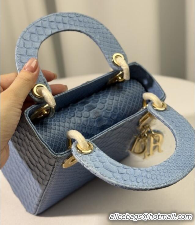 Luxury Cheap Dior Mini Lady Dior Bag in Python Leather D123011 Blue/Gold 2025