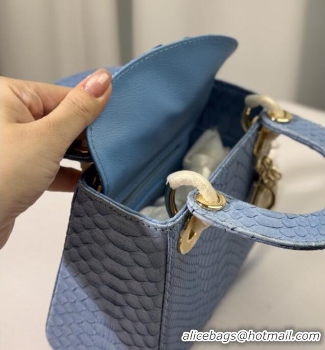 Luxury Cheap Dior Mini Lady Dior Bag in Python Leather D123011 Blue/Gold 2025