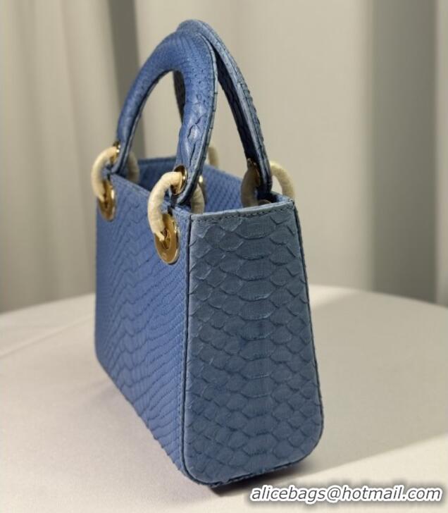 Luxury Cheap Dior Mini Lady Dior Bag in Python Leather D123011 Blue/Gold 2025