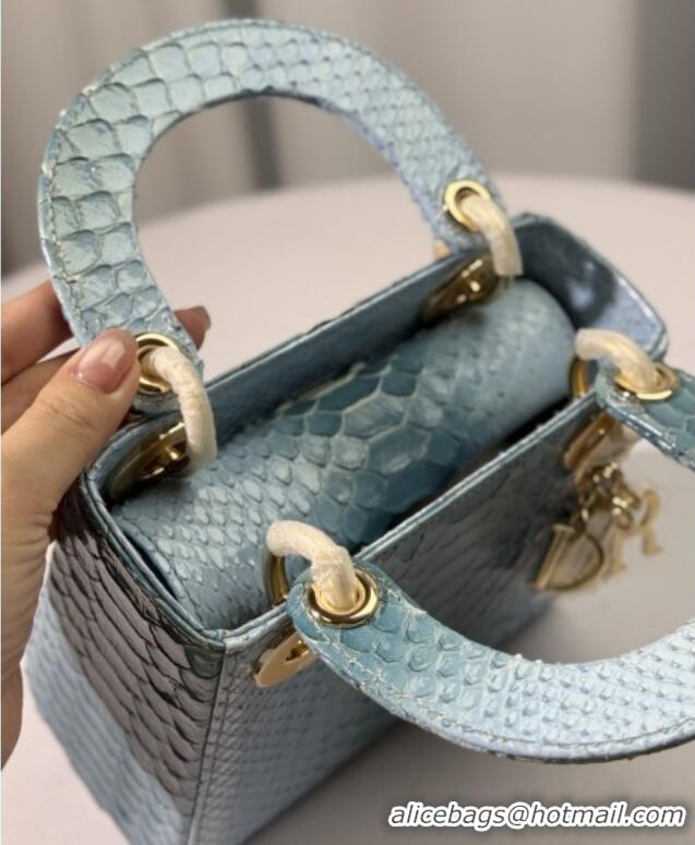 Big Discount Dior Mini Lady Dior Bag in Python Leather D123012 Light Blue/Gold 2025