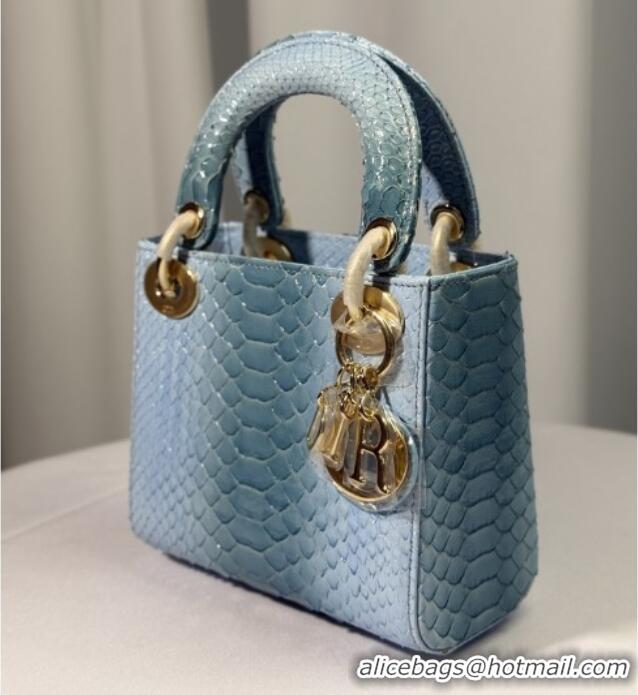 Big Discount Dior Mini Lady Dior Bag in Python Leather D123012 Light Blue/Gold 2025