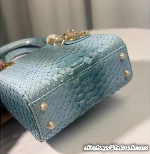 Big Discount Dior Mini Lady Dior Bag in Python Leather D123012 Light Blue/Gold 2025