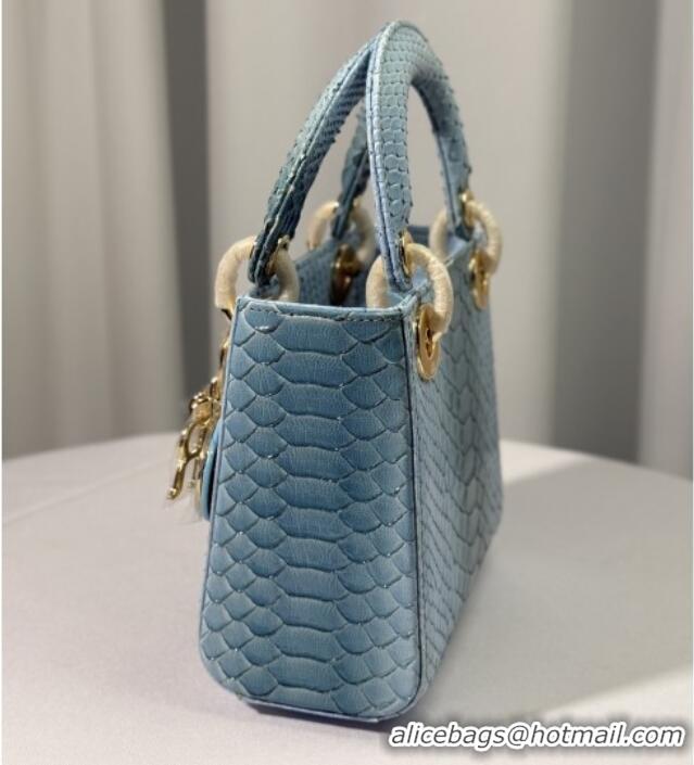 Big Discount Dior Mini Lady Dior Bag in Python Leather D123012 Light Blue/Gold 2025