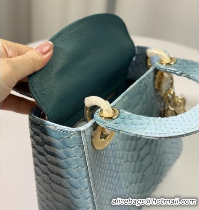 Big Discount Dior Mini Lady Dior Bag in Python Leather D123012 Light Blue/Gold 2025
