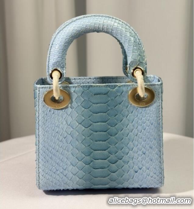 Big Discount Dior Mini Lady Dior Bag in Python Leather D123012 Light Blue/Gold 2025