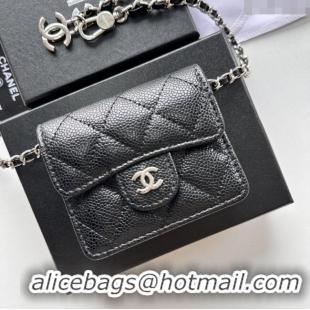 Top Grade Chanel Chain Belt with Pouch in Grainy Leather 2016025 Black/Silver 2025