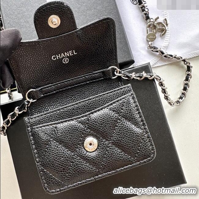 Top Grade Chanel Chain Belt with Pouch in Grainy Leather 2016025 Black/Silver 2025