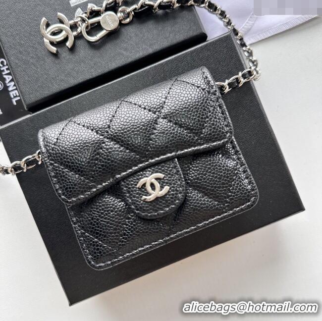 Top Grade Chanel Chain Belt with Pouch in Grainy Leather 2016025 Black/Silver 2025