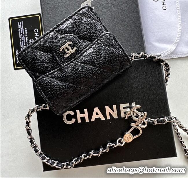 Top Grade Chanel Chain Belt with Pouch in Grainy Leather 2016025 Black/Silver 2025