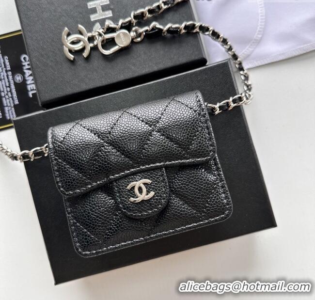 Top Grade Chanel Chain Belt with Pouch in Grainy Leather 2016025 Black/Silver 2025
