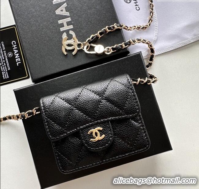 Top Grade Chanel Chain Belt with Pouch in Grainy Leather 2016025 Black/Silver 2025