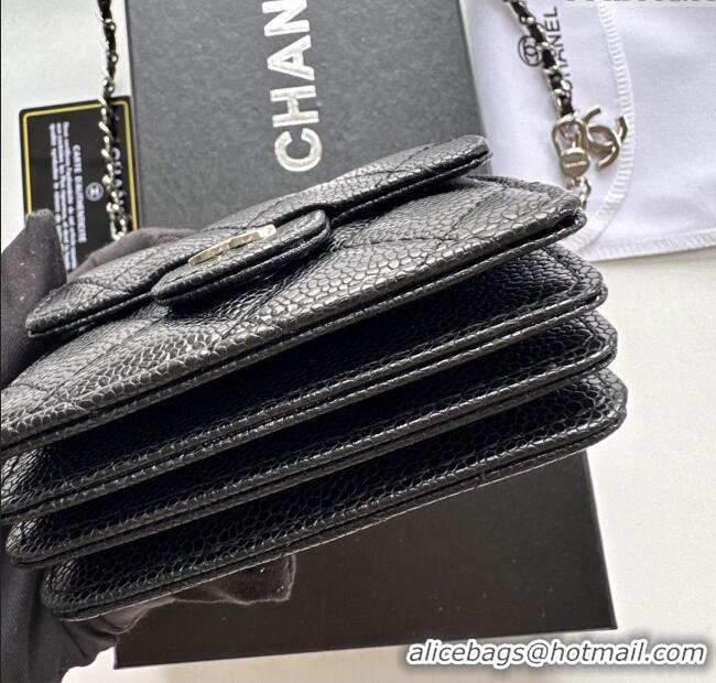 Top Grade Chanel Chain Belt with Pouch in Grainy Leather 2016025 Black/Silver 2025