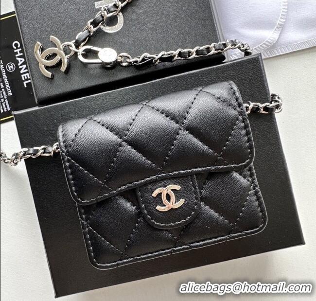 Trendy Design Chanel Chain Belt with Pouch in Smooth Leather 2016025 Black/Silver 2025