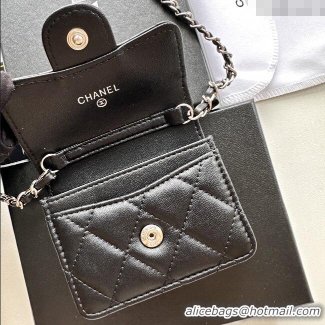 Trendy Design Chanel Chain Belt with Pouch in Smooth Leather 2016025 Black/Silver 2025