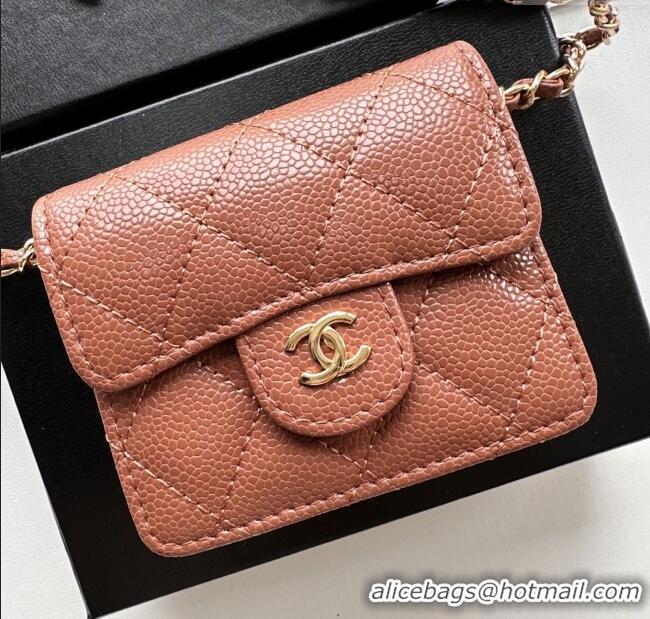 Unique Style Chanel Chain Belt with Pouch in Grainy Leather 2016025 Brown/Gold 2025
