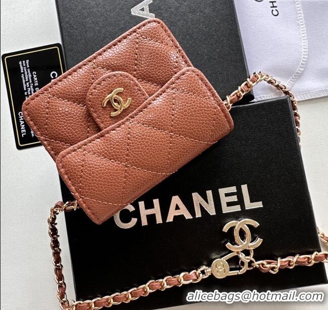Unique Style Chanel Chain Belt with Pouch in Grainy Leather 2016025 Brown/Gold 2025