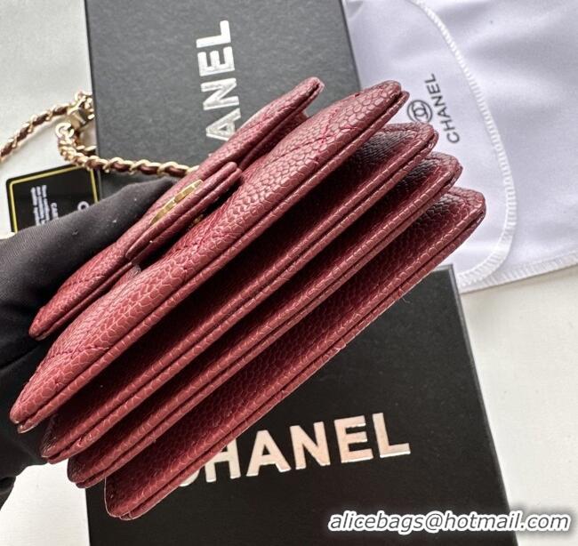 Big Discount Chanel Chain Belt with Pouch in Grainy Leather 2016025 Burgundy/Gold 2025