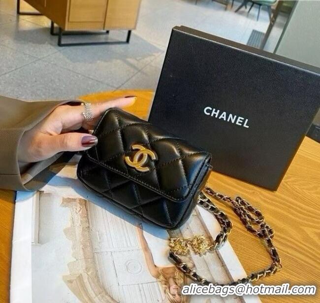 Best Quality Chanel Chain Belt with Pouch in Smooth Leather 2018025 Black 2025