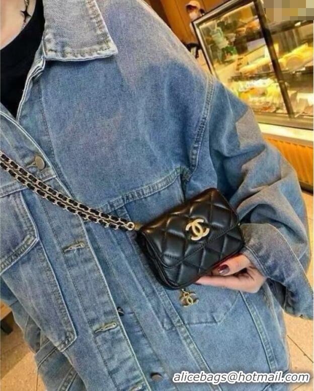 Best Quality Chanel Chain Belt with Pouch in Smooth Leather 2018025 Black 2025