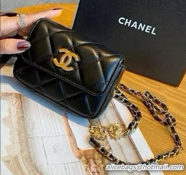 Best Quality Chanel Chain Belt with Pouch in Smooth Leather 2018025 Black 2025