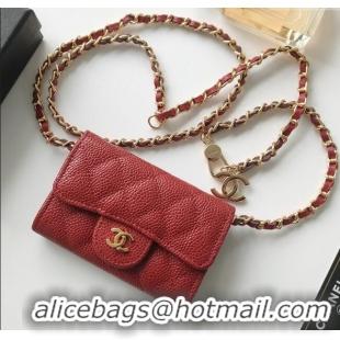 New Cheap Chanel Chain Belt with Pouch in Grainy Leather 2015025 Burgundy 2025