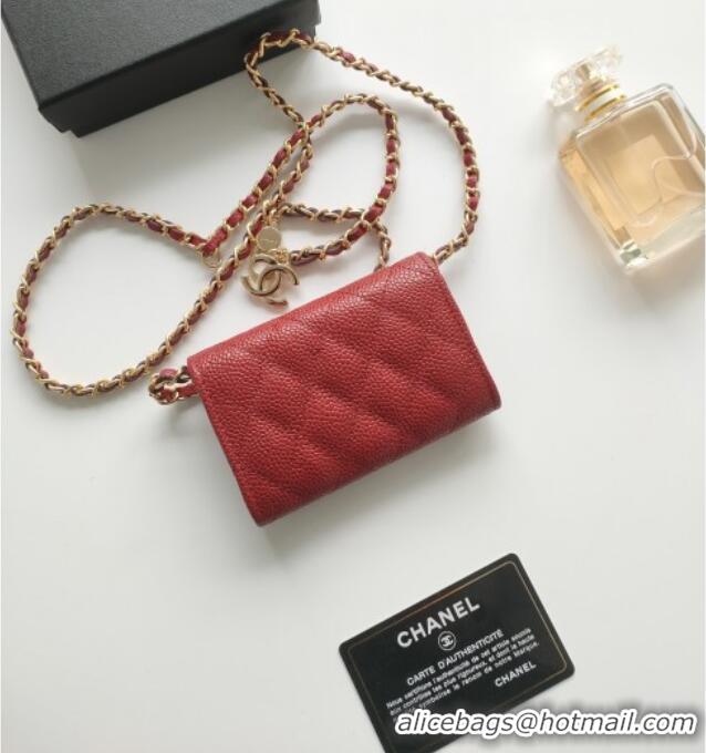 New Cheap Chanel Chain Belt with Pouch in Grainy Leather 2015025 Burgundy 2025