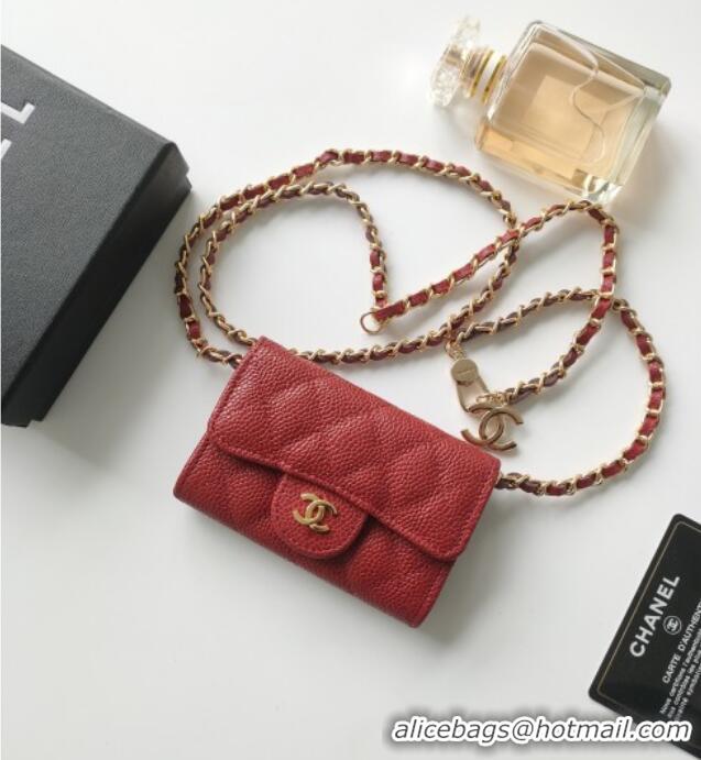 New Cheap Chanel Chain Belt with Pouch in Grainy Leather 2015025 Burgundy 2025