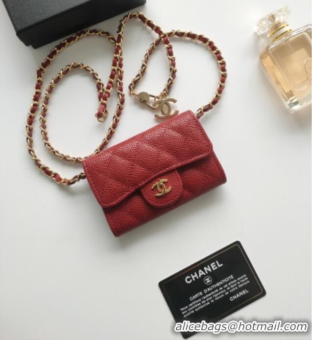 New Cheap Chanel Chain Belt with Pouch in Grainy Leather 2015025 Burgundy 2025
