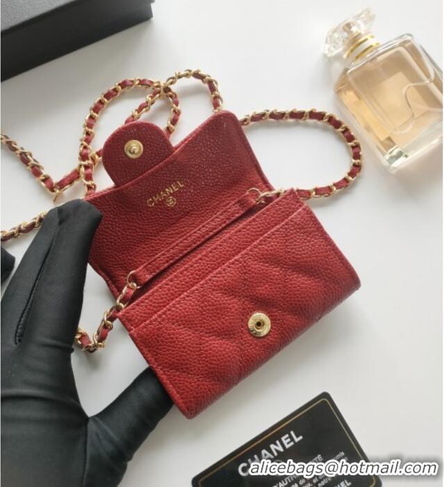 New Cheap Chanel Chain Belt with Pouch in Grainy Leather 2015025 Burgundy 2025