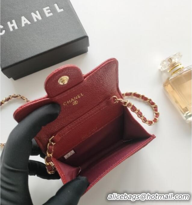 New Cheap Chanel Chain Belt with Pouch in Grainy Leather 2015025 Burgundy 2025