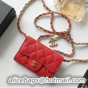 Top Quality Chanel Chain Belt with Pouch in Grainy Leather 2015025 Red 2025