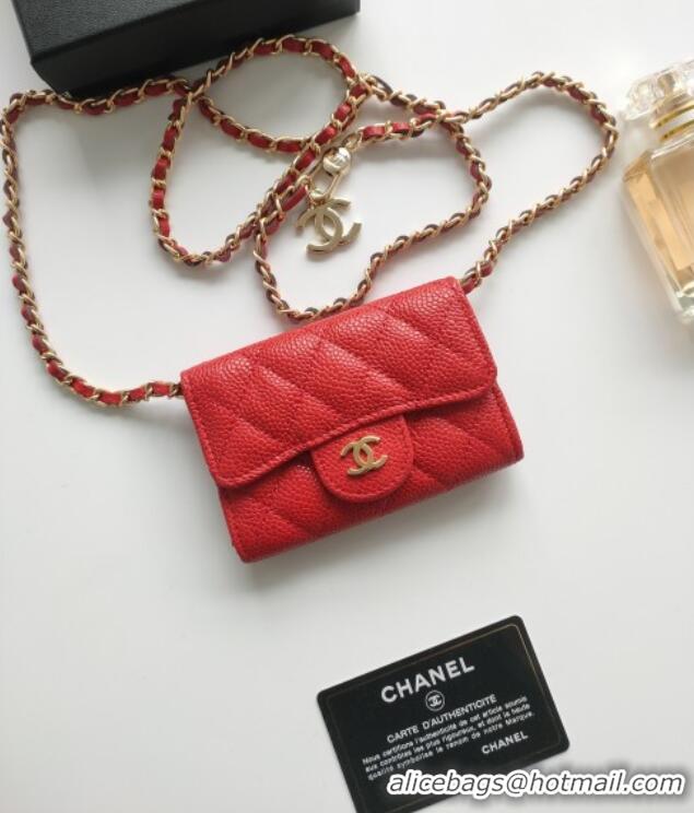 Top Quality Chanel Chain Belt with Pouch in Grainy Leather 2015025 Red 2025